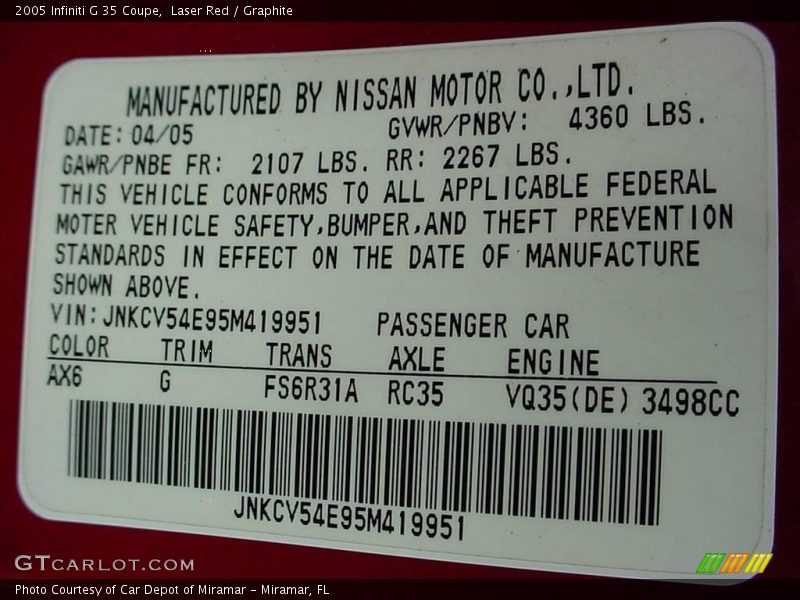 Laser Red / Graphite 2005 Infiniti G 35 Coupe