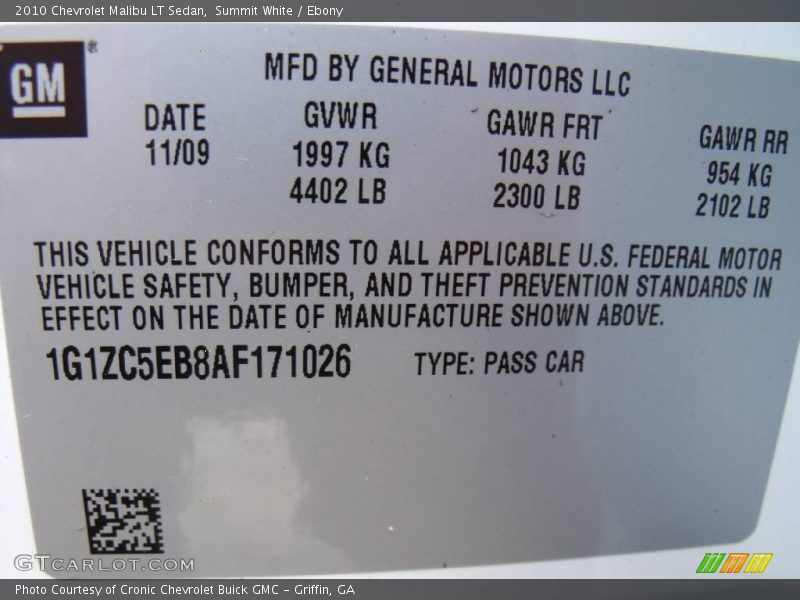 Summit White / Ebony 2010 Chevrolet Malibu LT Sedan