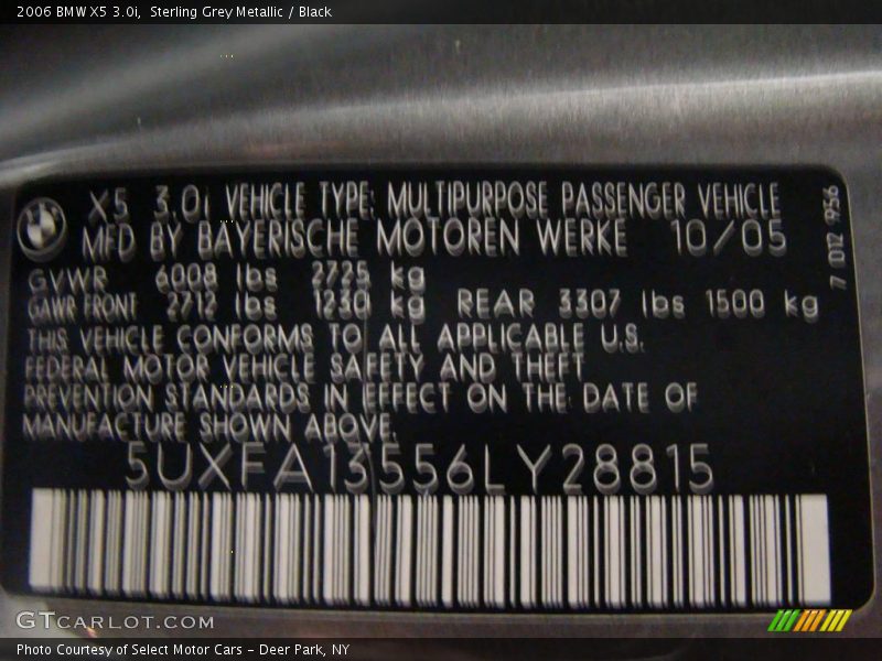 Sterling Grey Metallic / Black 2006 BMW X5 3.0i