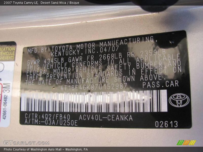 Desert Sand Mica / Bisque 2007 Toyota Camry LE