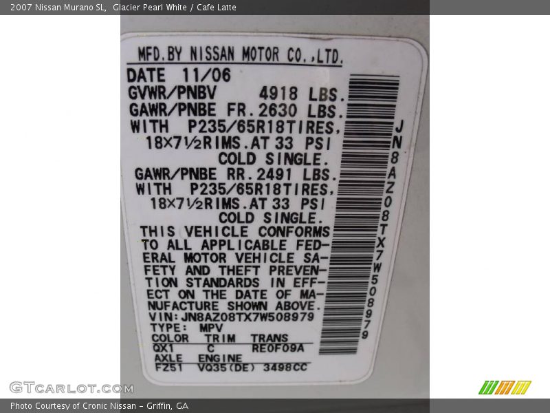 Glacier Pearl White / Cafe Latte 2007 Nissan Murano SL