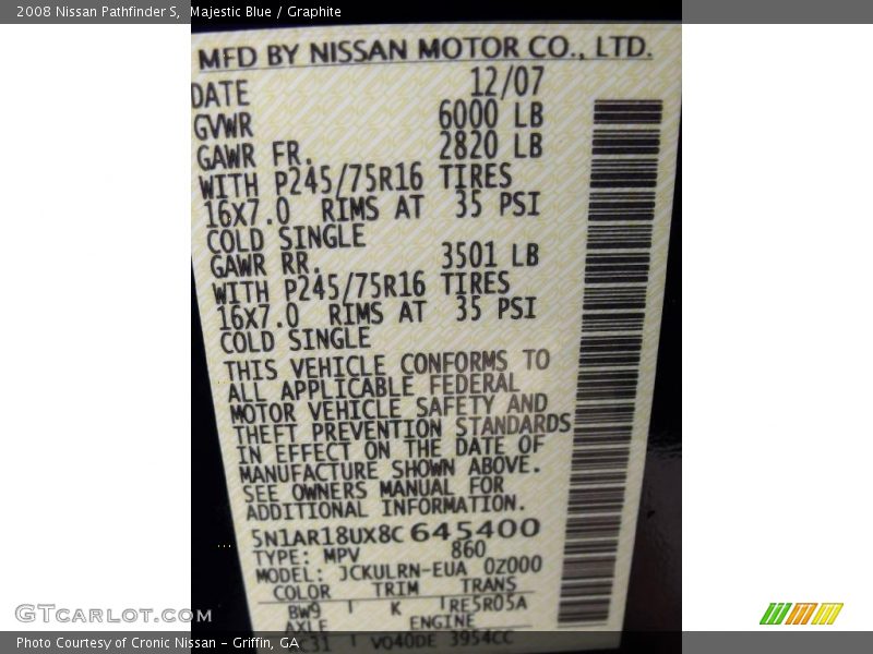 Majestic Blue / Graphite 2008 Nissan Pathfinder S