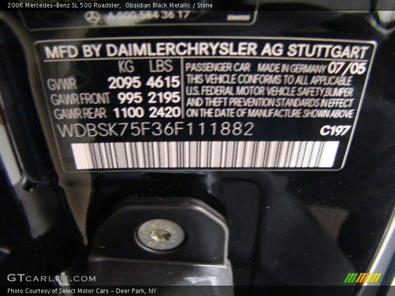 Obsidian Black Metallic / Stone 2006 Mercedes-Benz SL 500 Roadster