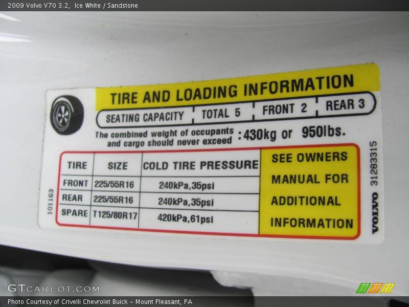 Ice White / Sandstone 2009 Volvo V70 3.2