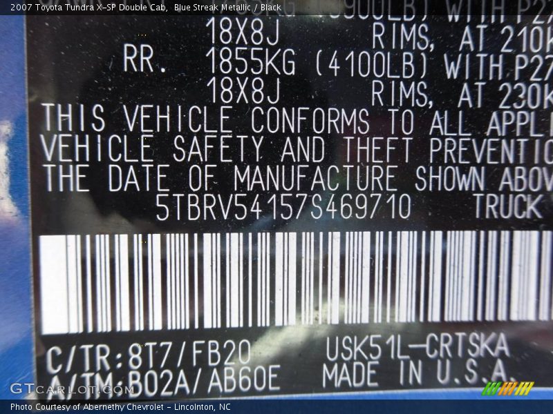 Blue Streak Metallic / Black 2007 Toyota Tundra X-SP Double Cab