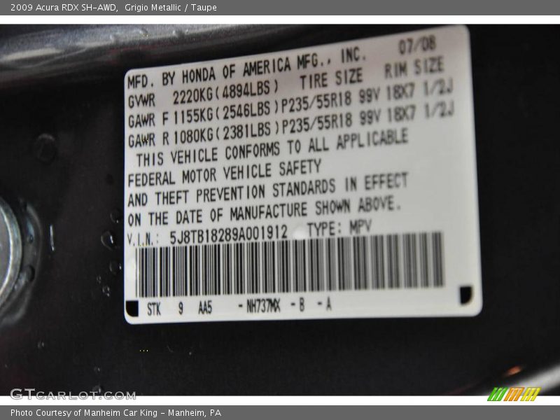 Grigio Metallic / Taupe 2009 Acura RDX SH-AWD