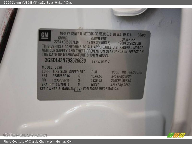 Polar White / Gray 2009 Saturn VUE XE V6 AWD