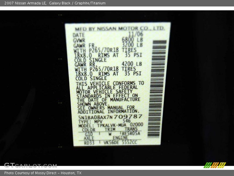 Galaxy Black / Graphite/Titanium 2007 Nissan Armada LE