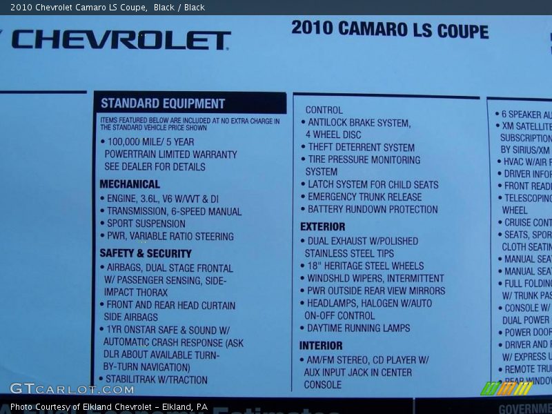 Black / Black 2010 Chevrolet Camaro LS Coupe