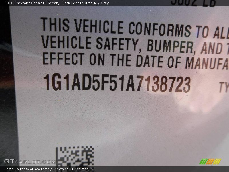 Black Granite Metallic / Gray 2010 Chevrolet Cobalt LT Sedan