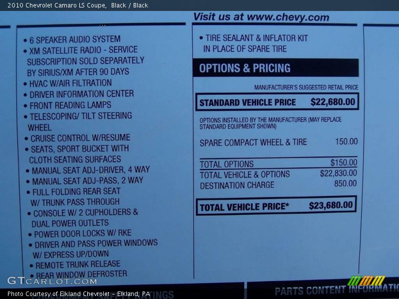 Black / Black 2010 Chevrolet Camaro LS Coupe