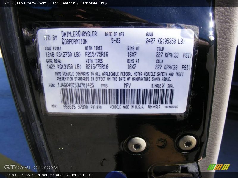 Black Clearcoat / Dark Slate Gray 2003 Jeep Liberty Sport