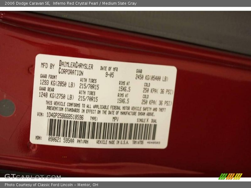 Inferno Red Crystal Pearl / Medium Slate Gray 2006 Dodge Caravan SE