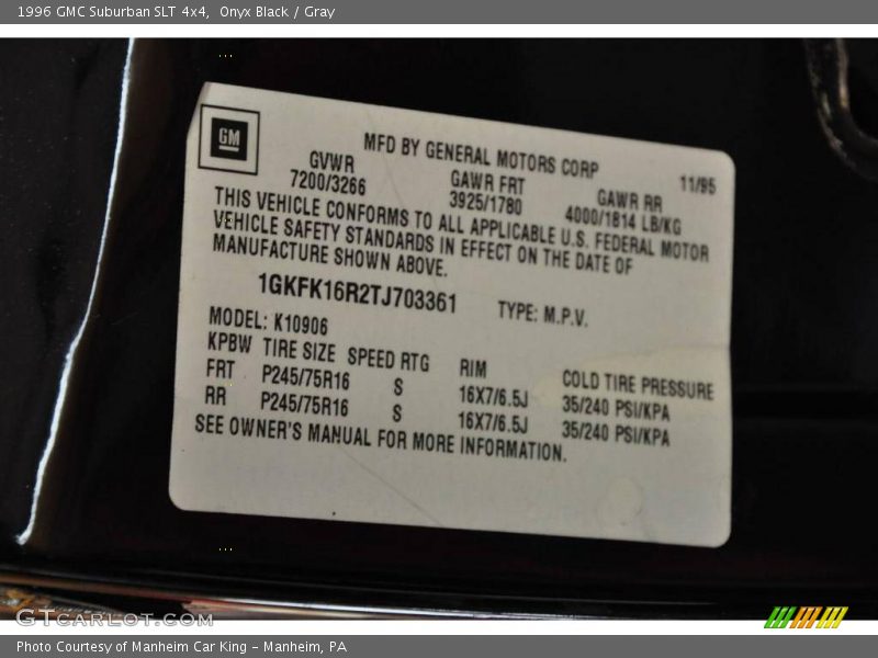 Onyx Black / Gray 1996 GMC Suburban SLT 4x4