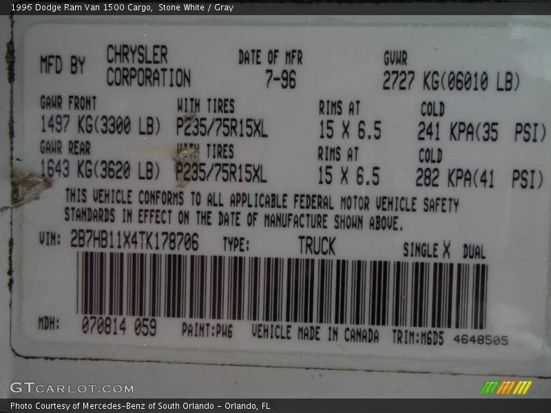 Stone White / Gray 1996 Dodge Ram Van 1500 Cargo