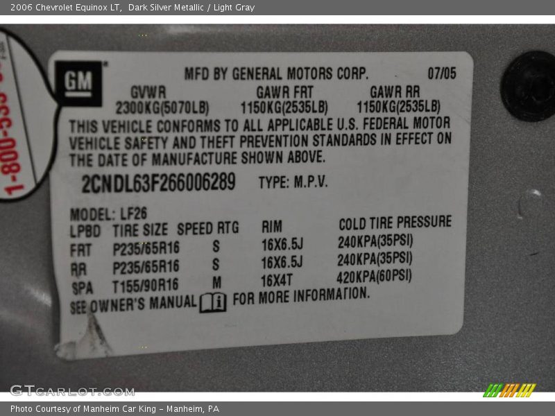 Dark Silver Metallic / Light Gray 2006 Chevrolet Equinox LT