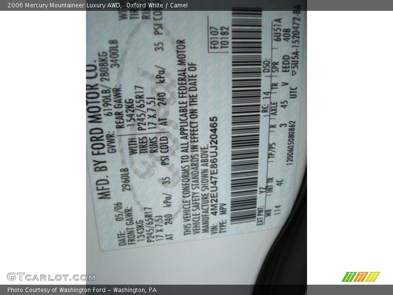 Oxford White / Camel 2006 Mercury Mountaineer Luxury AWD