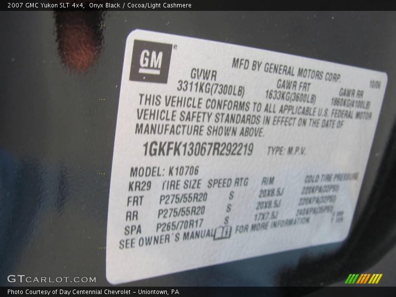 Onyx Black / Cocoa/Light Cashmere 2007 GMC Yukon SLT 4x4