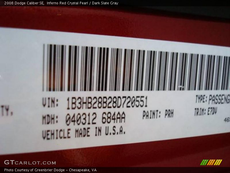 Inferno Red Crystal Pearl / Dark Slate Gray 2008 Dodge Caliber SE