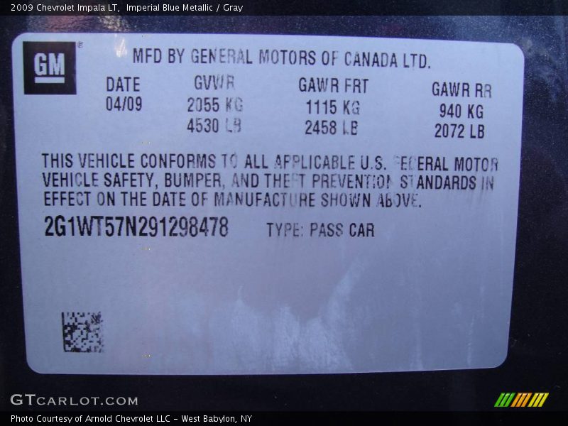 Imperial Blue Metallic / Gray 2009 Chevrolet Impala LT