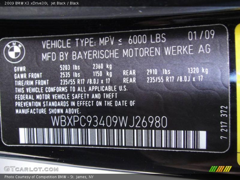 Jet Black / Black 2009 BMW X3 xDrive30i