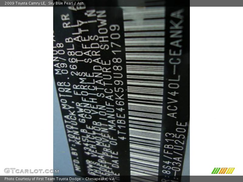 Sky Blue Pearl / Ash 2009 Toyota Camry LE