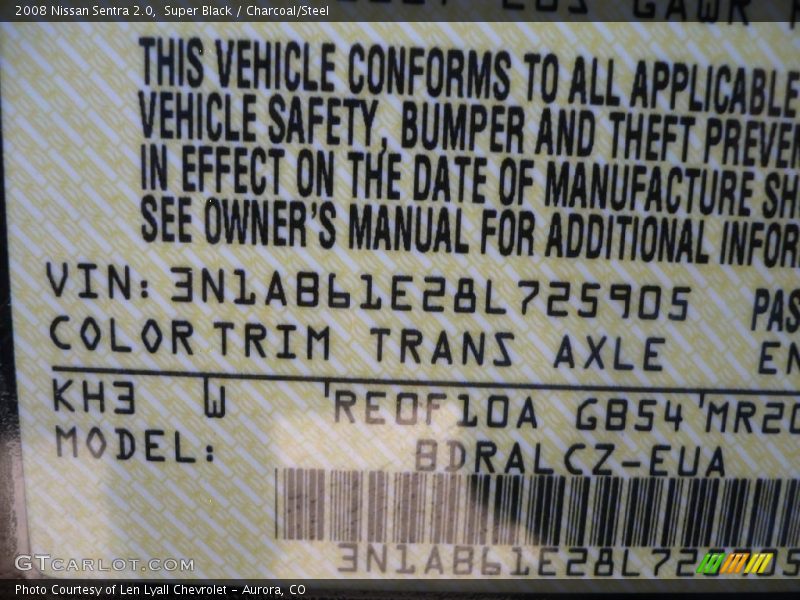 Super Black / Charcoal/Steel 2008 Nissan Sentra 2.0