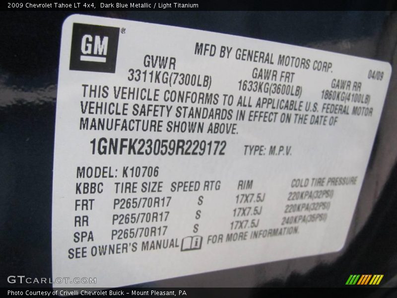 Dark Blue Metallic / Light Titanium 2009 Chevrolet Tahoe LT 4x4