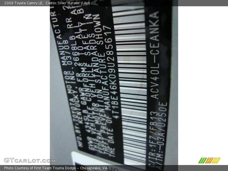 Classic Silver Metallic / Ash 2009 Toyota Camry LE