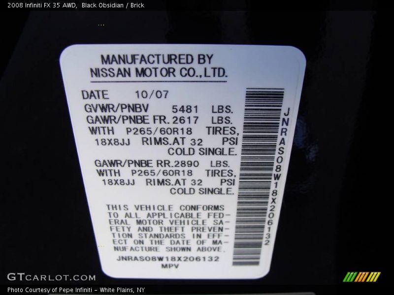 Black Obsidian / Brick 2008 Infiniti FX 35 AWD