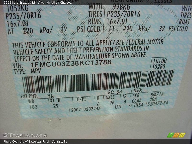 Silver Metallic / Charcoal 2008 Ford Escape XLT