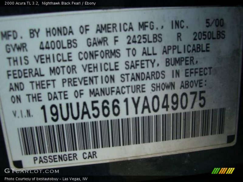 Nighthawk Black Pearl / Ebony 2000 Acura TL 3.2