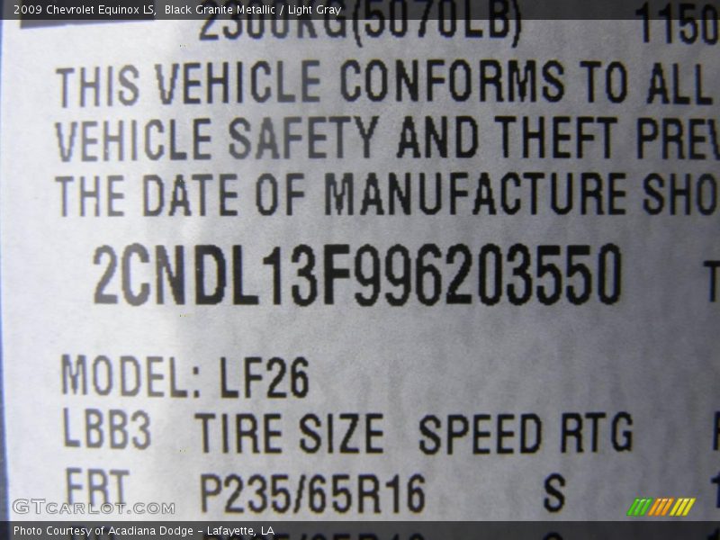 Black Granite Metallic / Light Gray 2009 Chevrolet Equinox LS