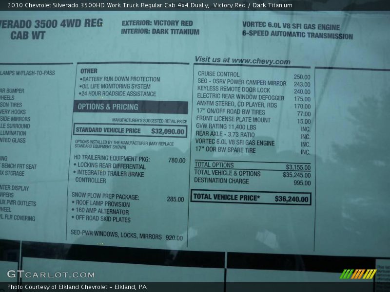 Victory Red / Dark Titanium 2010 Chevrolet Silverado 3500HD Work Truck Regular Cab 4x4 Dually