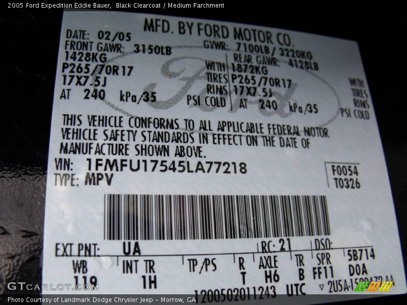 Black Clearcoat / Medium Parchment 2005 Ford Expedition Eddie Bauer