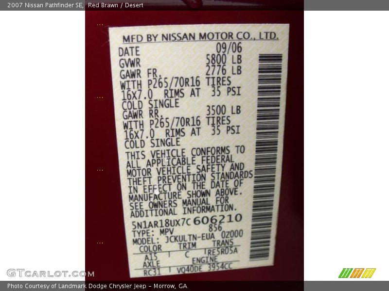 Red Brawn / Desert 2007 Nissan Pathfinder SE