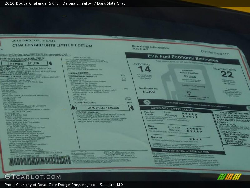 Detonator Yellow / Dark Slate Gray 2010 Dodge Challenger SRT8