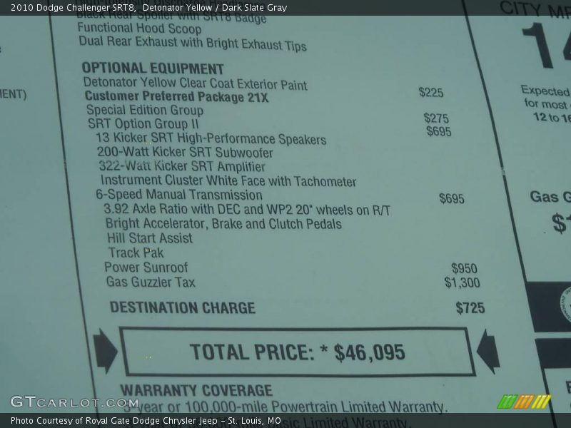 Detonator Yellow / Dark Slate Gray 2010 Dodge Challenger SRT8