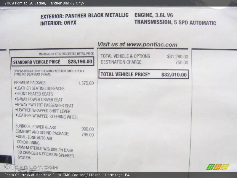 Panther Black / Onyx 2009 Pontiac G8 Sedan
