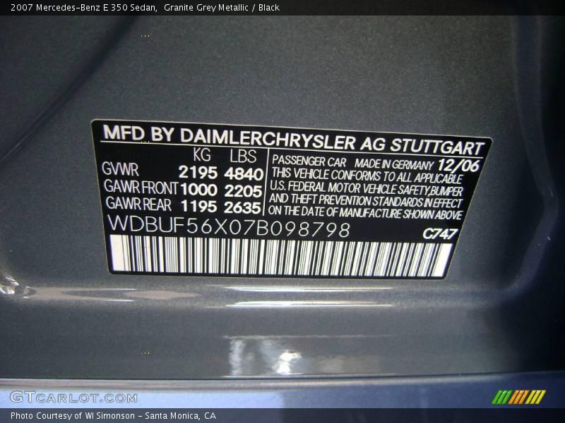 Granite Grey Metallic / Black 2007 Mercedes-Benz E 350 Sedan