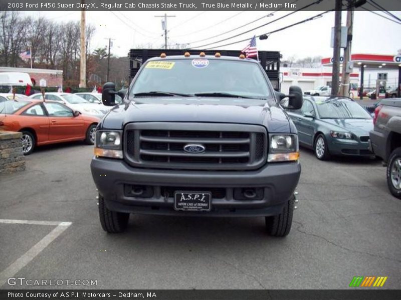 True Blue Metallic / Medium Flint 2003 Ford F450 Super Duty XL Regular Cab Chassis Stake Truck