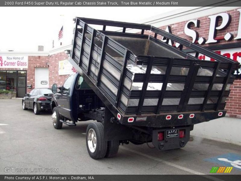True Blue Metallic / Medium Flint 2003 Ford F450 Super Duty XL Regular Cab Chassis Stake Truck