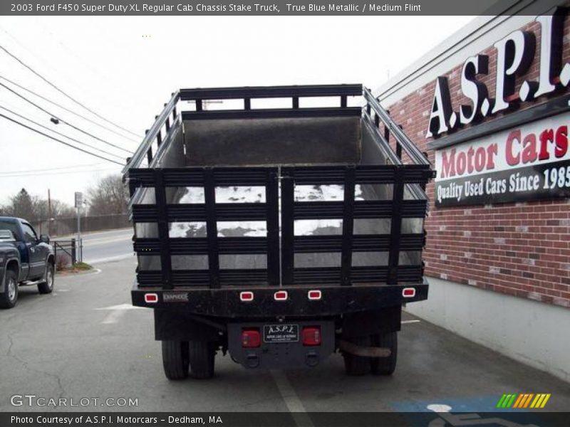 True Blue Metallic / Medium Flint 2003 Ford F450 Super Duty XL Regular Cab Chassis Stake Truck