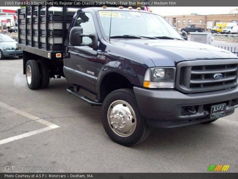 True Blue Metallic / Medium Flint 2003 Ford F450 Super Duty XL Regular Cab Chassis Stake Truck