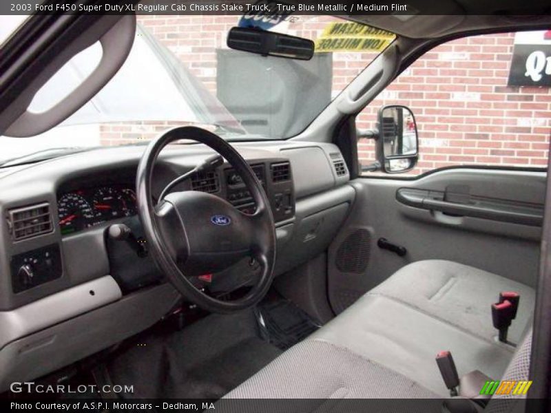 True Blue Metallic / Medium Flint 2003 Ford F450 Super Duty XL Regular Cab Chassis Stake Truck