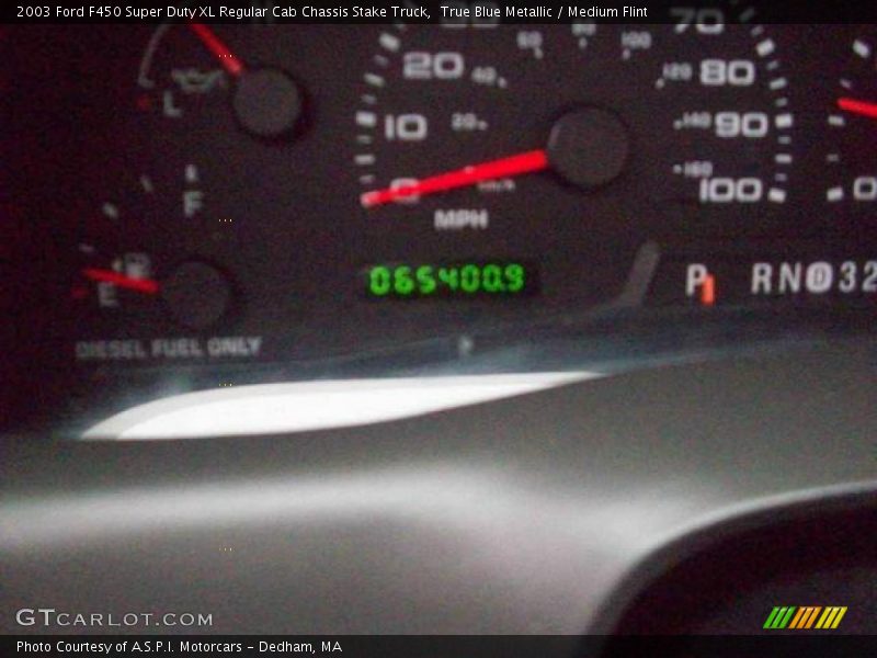 True Blue Metallic / Medium Flint 2003 Ford F450 Super Duty XL Regular Cab Chassis Stake Truck