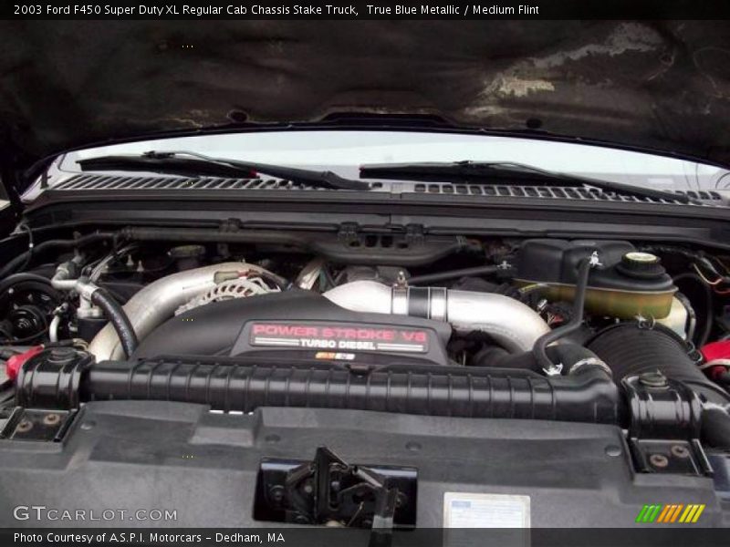 True Blue Metallic / Medium Flint 2003 Ford F450 Super Duty XL Regular Cab Chassis Stake Truck