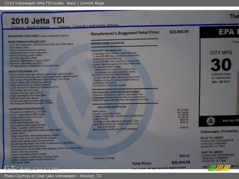 Black / Cornsilk Beige 2010 Volkswagen Jetta TDI Sedan