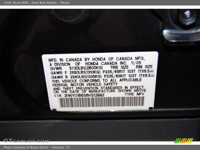 Steel Blue Metallic / Ebony 2006 Acura MDX