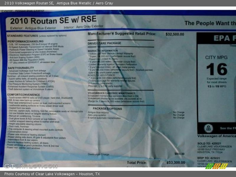 Antigua Blue Metallic / Aero Gray 2010 Volkswagen Routan SE